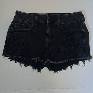 American Eagle High rise black distressed shorts